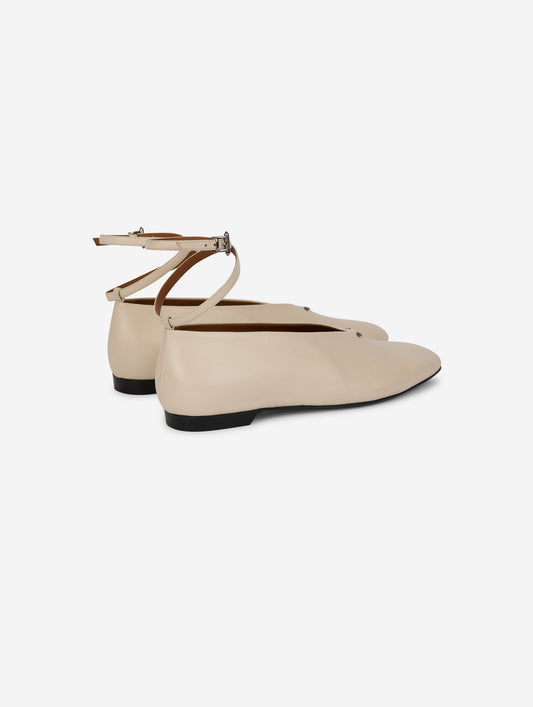 Ivory leather ankle-strap ballet flats