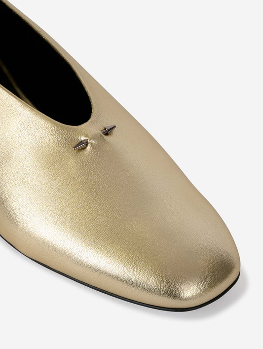 Gold leather ankle strap ballet flats