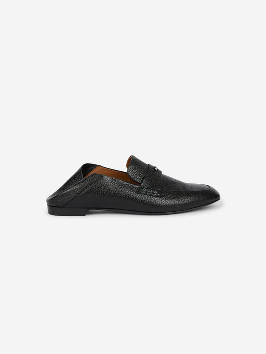 Black leather open-back loafers