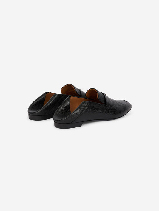 Black leather open-back loafers