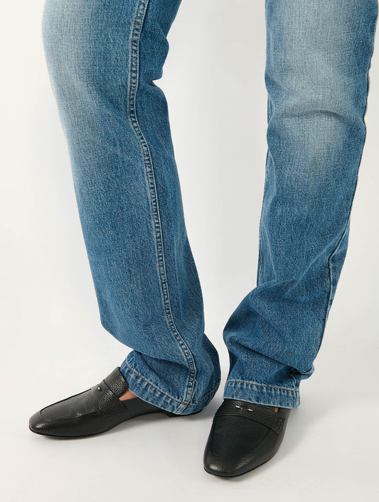 Black leather open-back loafers