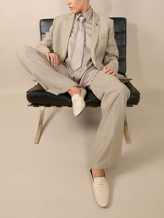 Ivory leather open-back loafers