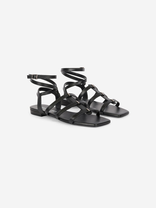 Spartiates à fines brides en cuir noir