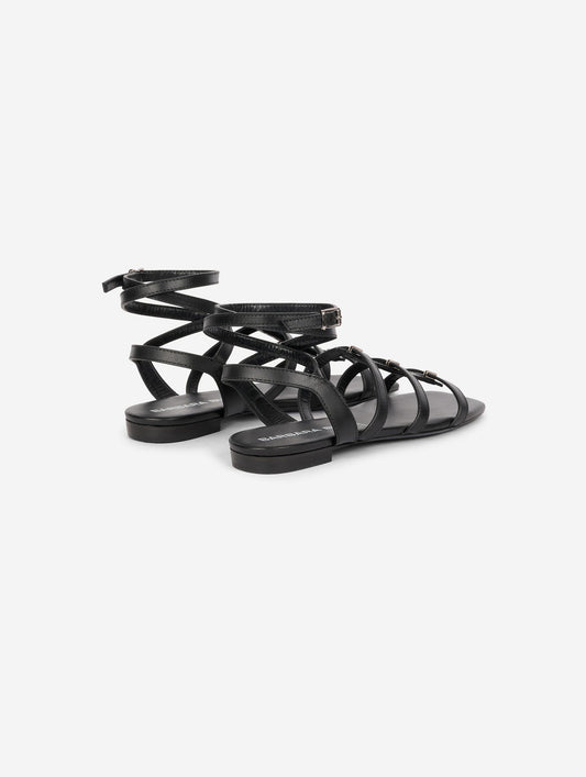 Spartiates à fines brides en cuir noir