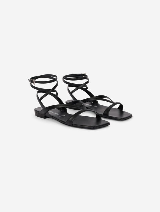 Sandales à fines brides en cuir noir