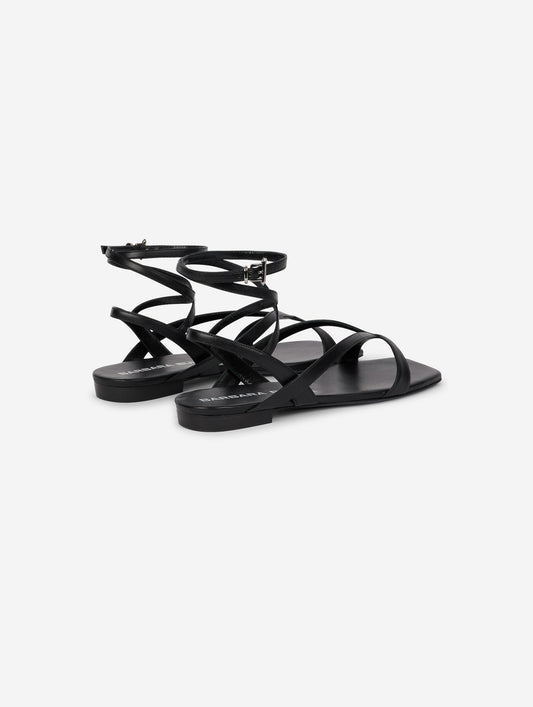 Sandales à fines brides en cuir noir