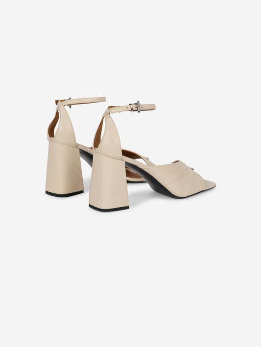 Asymmetrical ivory leather sandals
