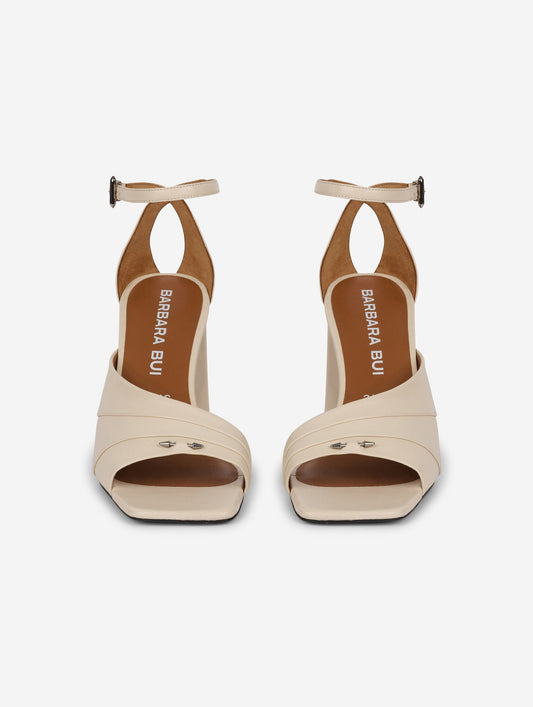 Asymmetrical ivory leather sandals