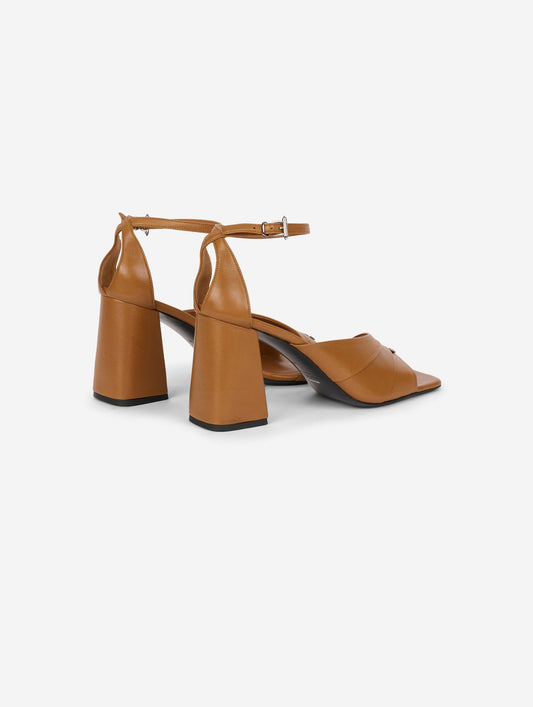Asymmetrical hazelnut leather sandals