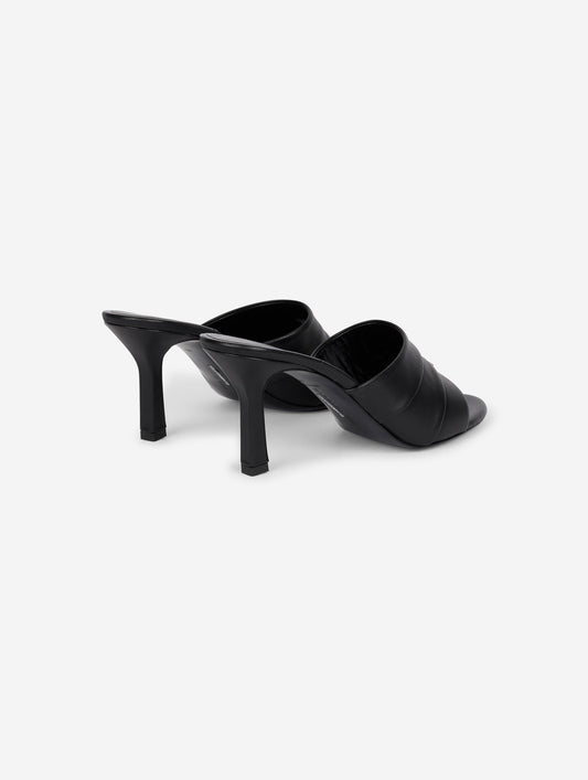 Black leather pleated mules
