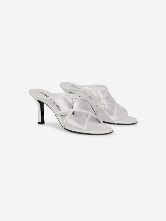 Plexiglass and white leather mules