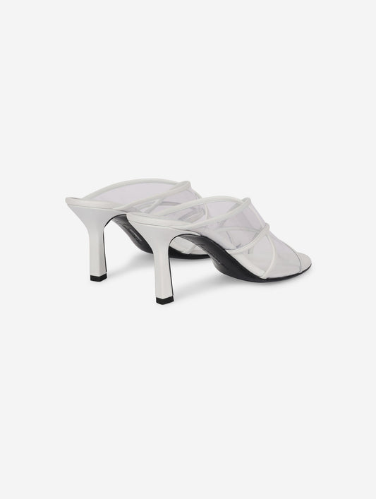Plexiglass and white leather mules