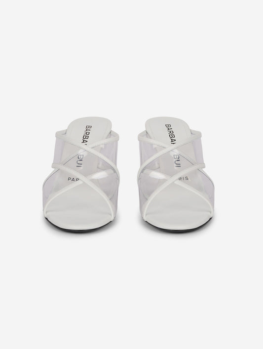 Plexiglass and white leather mules