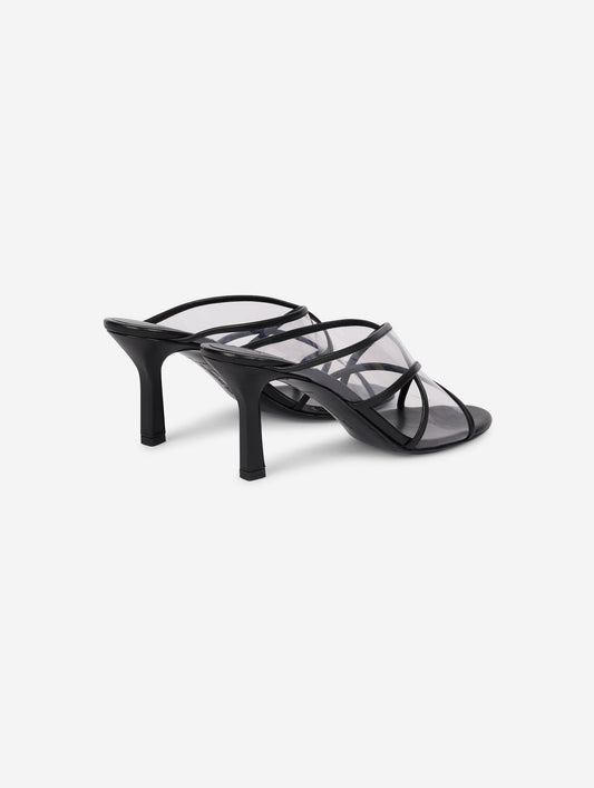 Plexiglass and black leather mules