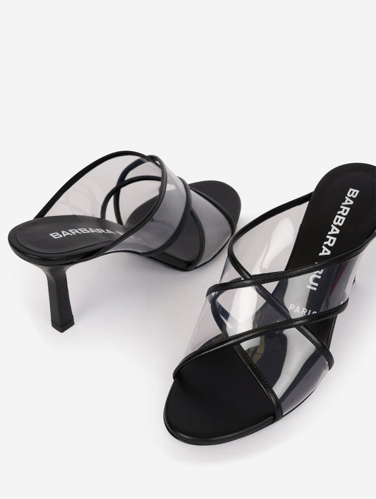 Plexiglass and black leather mules
