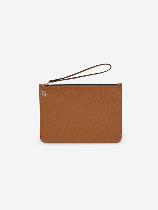 Caramel leather zip pouch