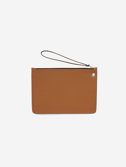 Caramel leather zip pouch