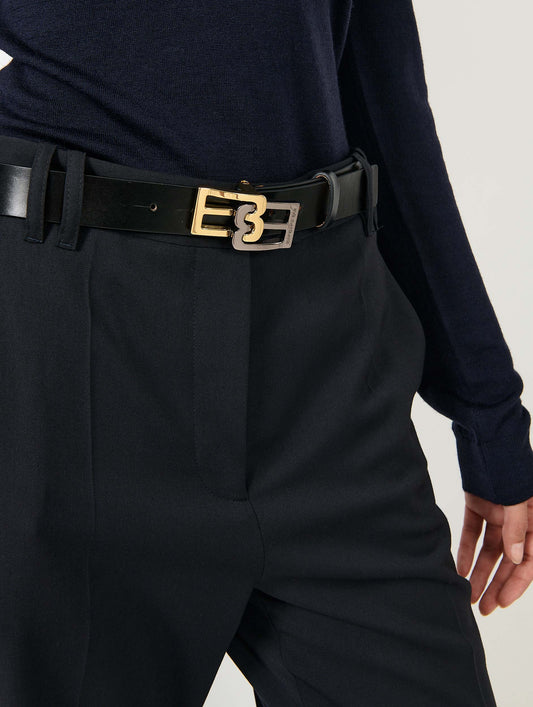 Ceinture logo en cuir noir