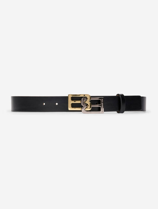 Ceinture logo en cuir noir