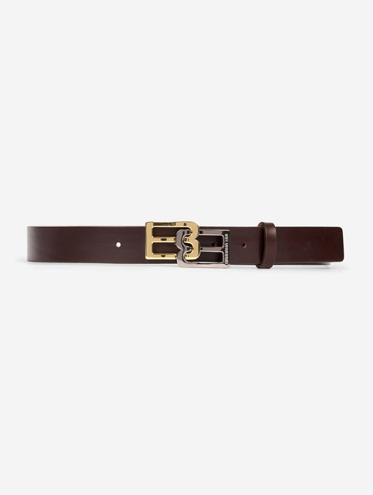 Ceinture logo en cuir café