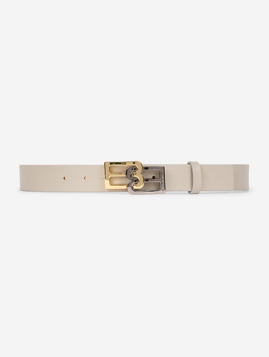 Ceinture logo en cuir gris clair