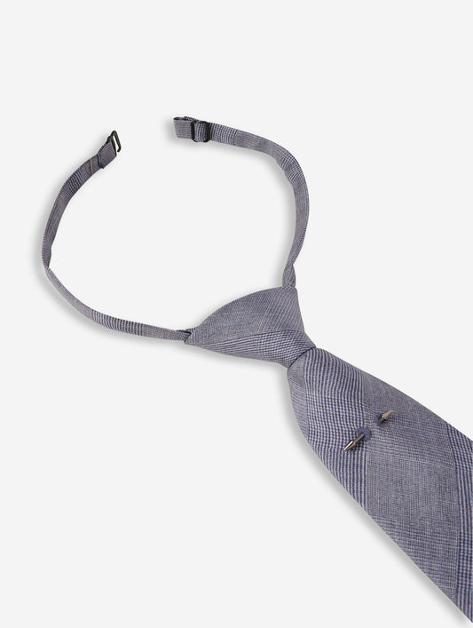 Cravate en twill de soie Prince de Galles bleue