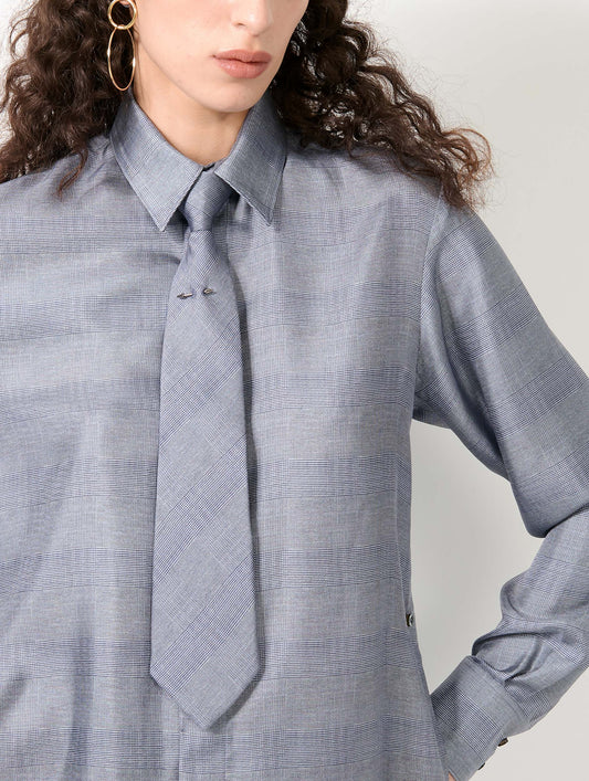 Cravate en twill de soie Prince de Galles bleue