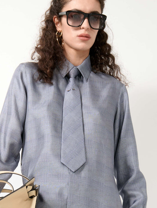 Cravate en twill de soie Prince de Galles bleue