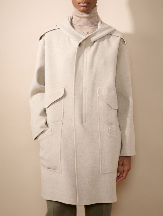 Greige double-faced wool and cashmere parka