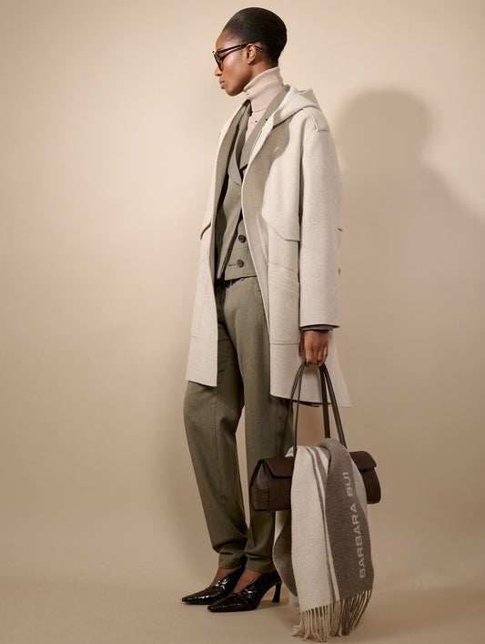 Greige double-faced wool and cashmere parka