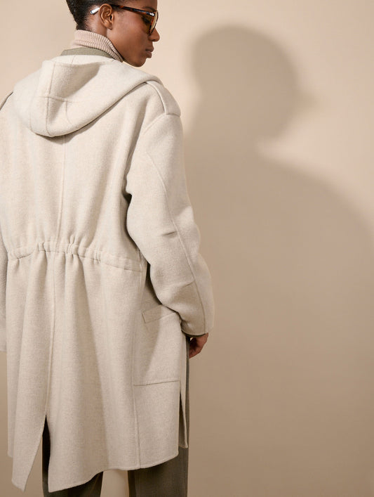 Greige double-faced wool and cashmere parka