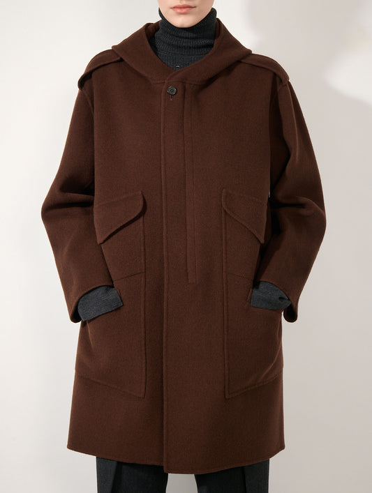 Parka en laine et cachemire double face châtaigne
