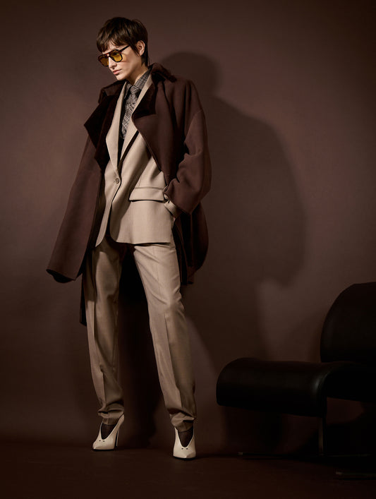 Manteau en peau lainée réversible chocolat