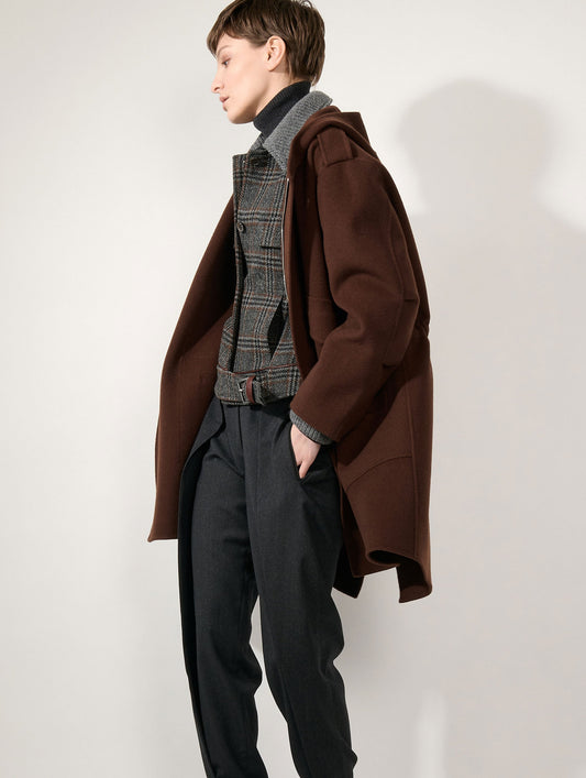 Parka en laine et cachemire double face châtaigne