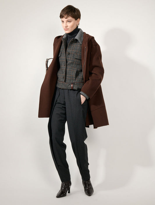 Parka en laine et cachemire double face châtaigne