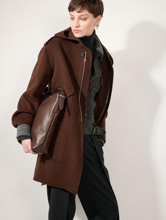 Parka en laine et cachemire double face châtaigne