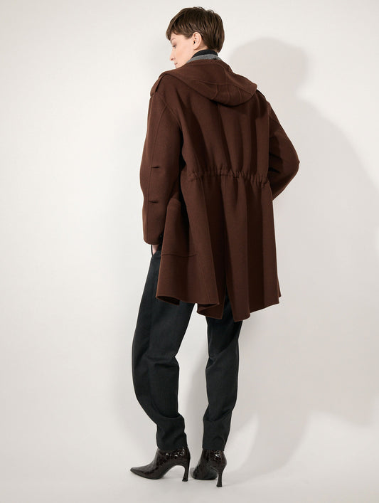 Parka en laine et cachemire double face châtaigne