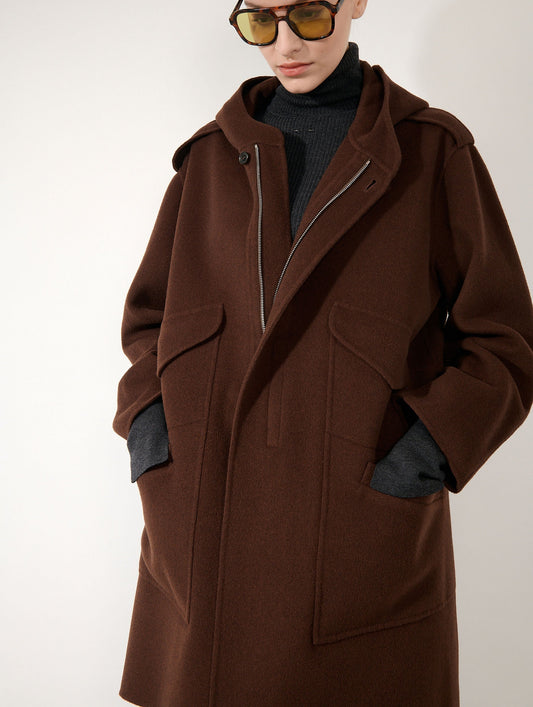 Parka en laine et cachemire double face châtaigne