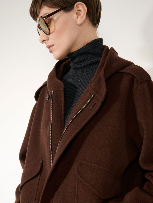 Parka en laine et cachemire double face châtaigne
