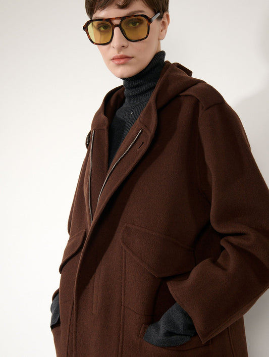 Parka en laine et cachemire double face châtaigne
