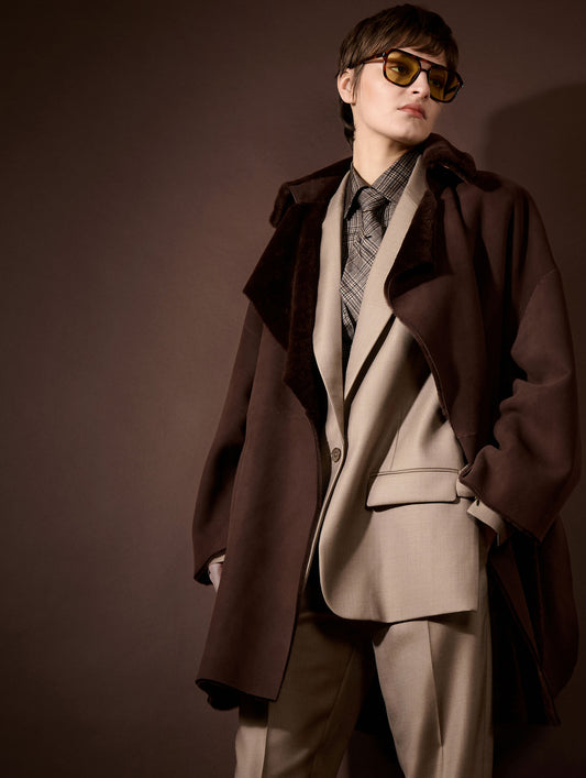 Manteau en peau lainée réversible chocolat