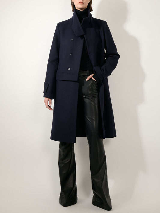 Navy wool cloth coat with detachable panel