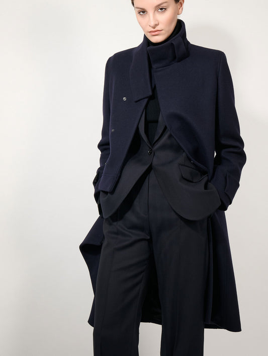 Navy wool cloth coat with detachable panel