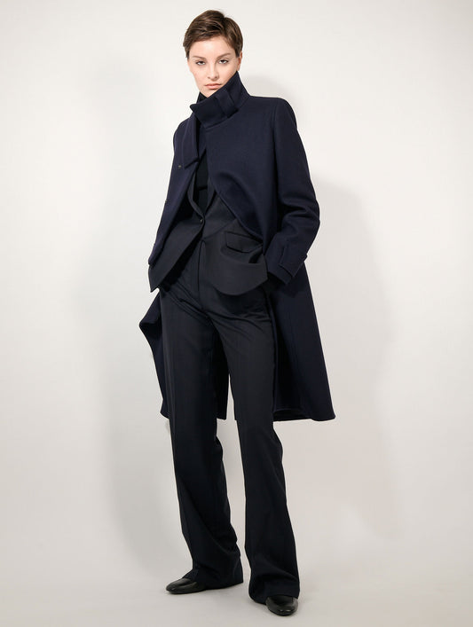 Navy wool cloth coat with detachable panel