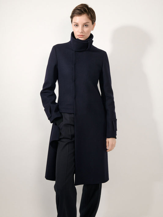 Navy wool cloth coat with detachable panel