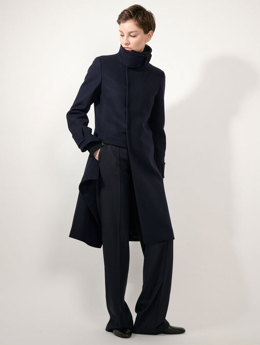 Navy wool cloth coat with detachable panel