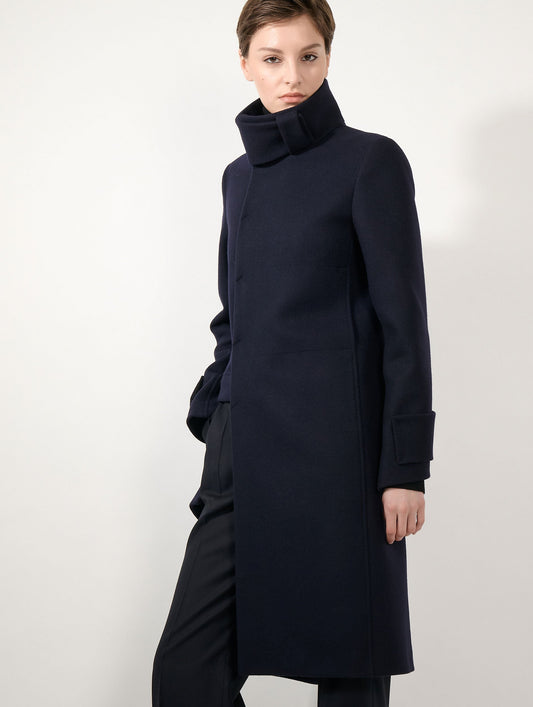 Navy wool cloth coat with detachable panel