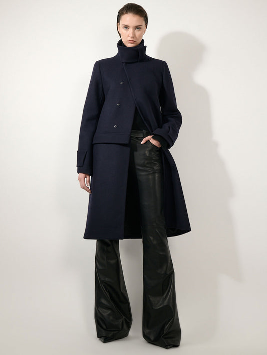 Navy wool cloth coat with detachable panel