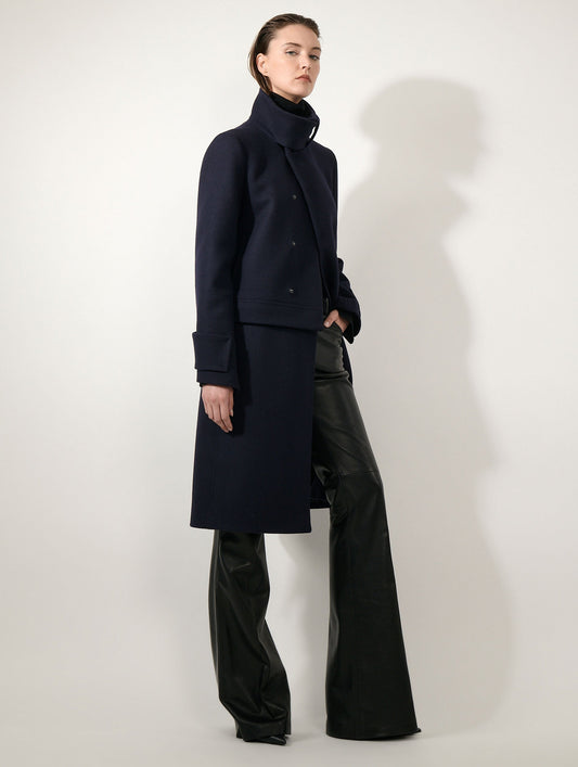Navy wool cloth coat with detachable panel