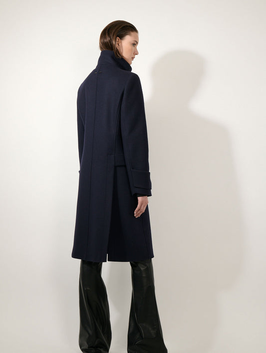 Navy wool cloth coat with detachable panel